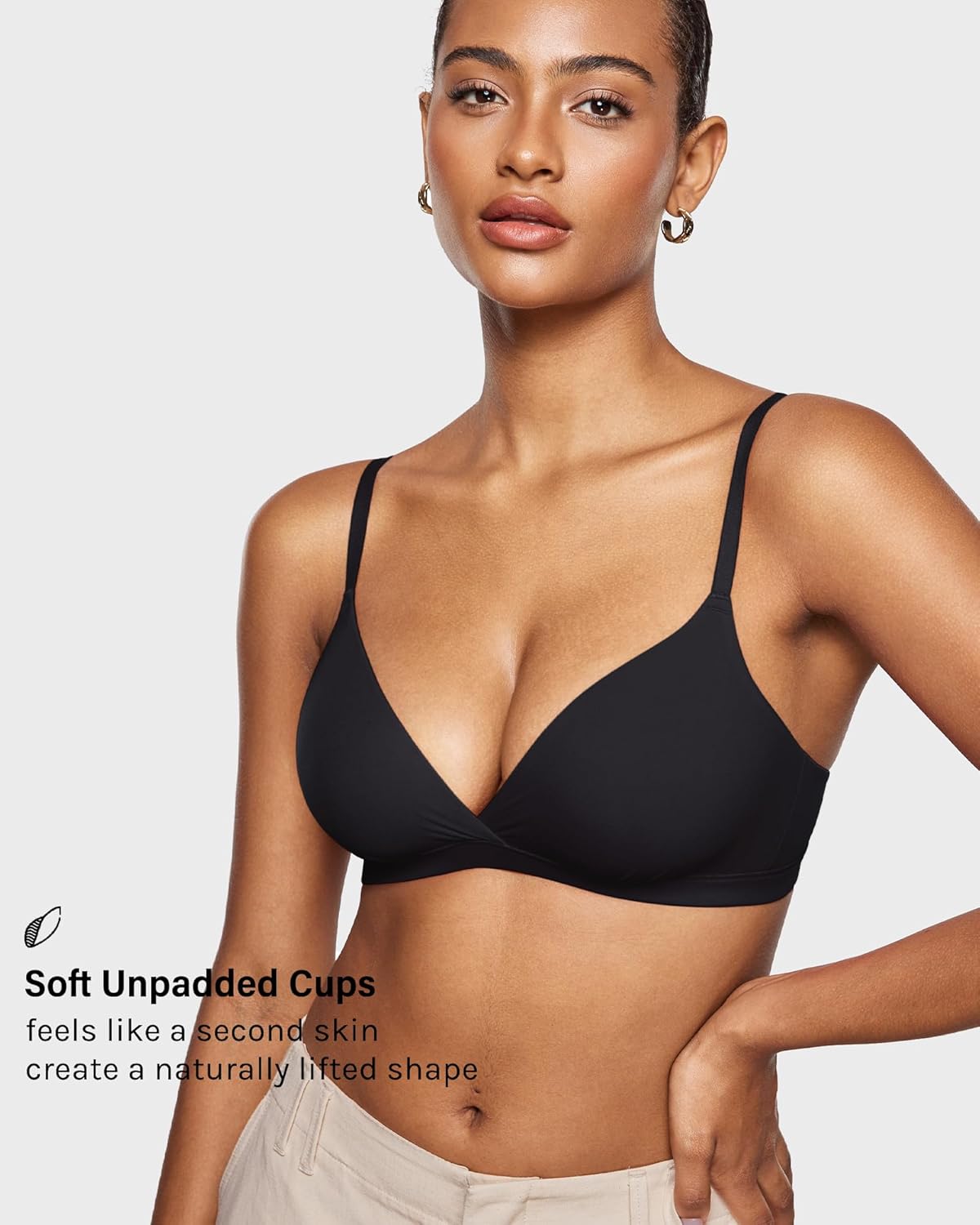 INLYRIC Women's Inbarely Triangle Bralette Comfortable Unlined V Neck Wireless Smoothing Bra Top Stretch - Image 4