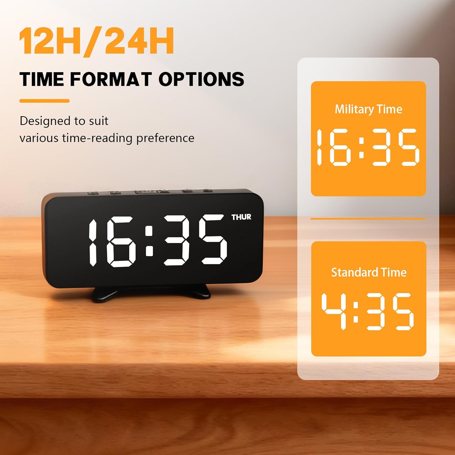 Digital Alarm Clock for Bedroom, Easy Setup Electronic Dual Alarm Clock with Large Numbers, Power-Off Memory Adjustable Brightness Bedside Clock with 5 Alarm Modes, 12/24H Display for Home, Office - Image 7
