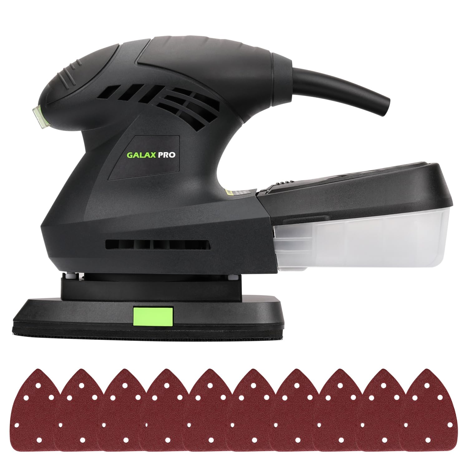 GALAX PRO 200W Ponceuse Delta, Ponceuse à Main 12000OPM associé à une collection de poussière et 10 morceaux de papier de verre