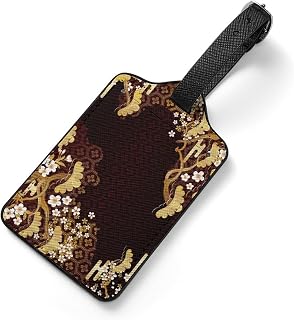 [hTkbberB] ネームタグ 荷物タグ 和風 和柄 日本 さくら 桜 金色 PU 名札 プレート 荷札 紛失対策 バッグ用ネームタグ 旅行 アウトドア 番号札 トラベル用 おしゃれ ラベル