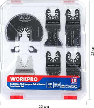 WORKPRO 10-Piece Oscillating Multi-Tool Blade Set | Quick-Release Oscillating Saw Blades, Wood, Metal & Plastic Cutting, Universal Fit