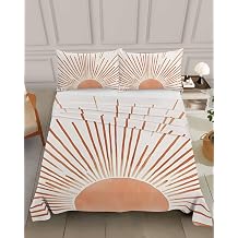 Bedding Flat Sheet - Hotel Quality King Top Sheet - Abstract Sun Modern Line Art Soft Breathable Microfiber Fabric Bed Top Sheet 1 Flat Sheet Only, Geometric Orange Stripe Circle