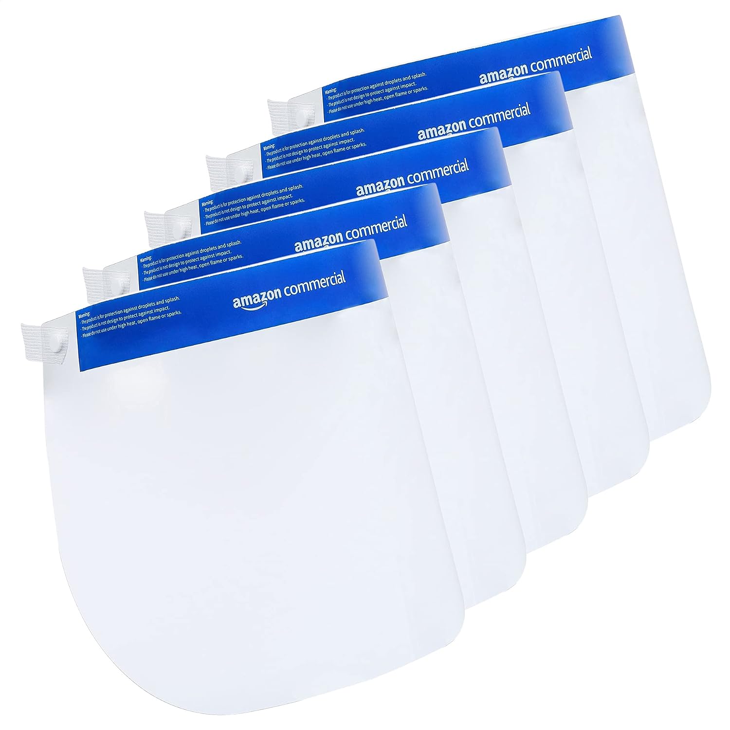 AmazonCommercial Transparent Safety Face Shield, Full Protection Cap Wide Visor, Easy to Clean, Pack of 5