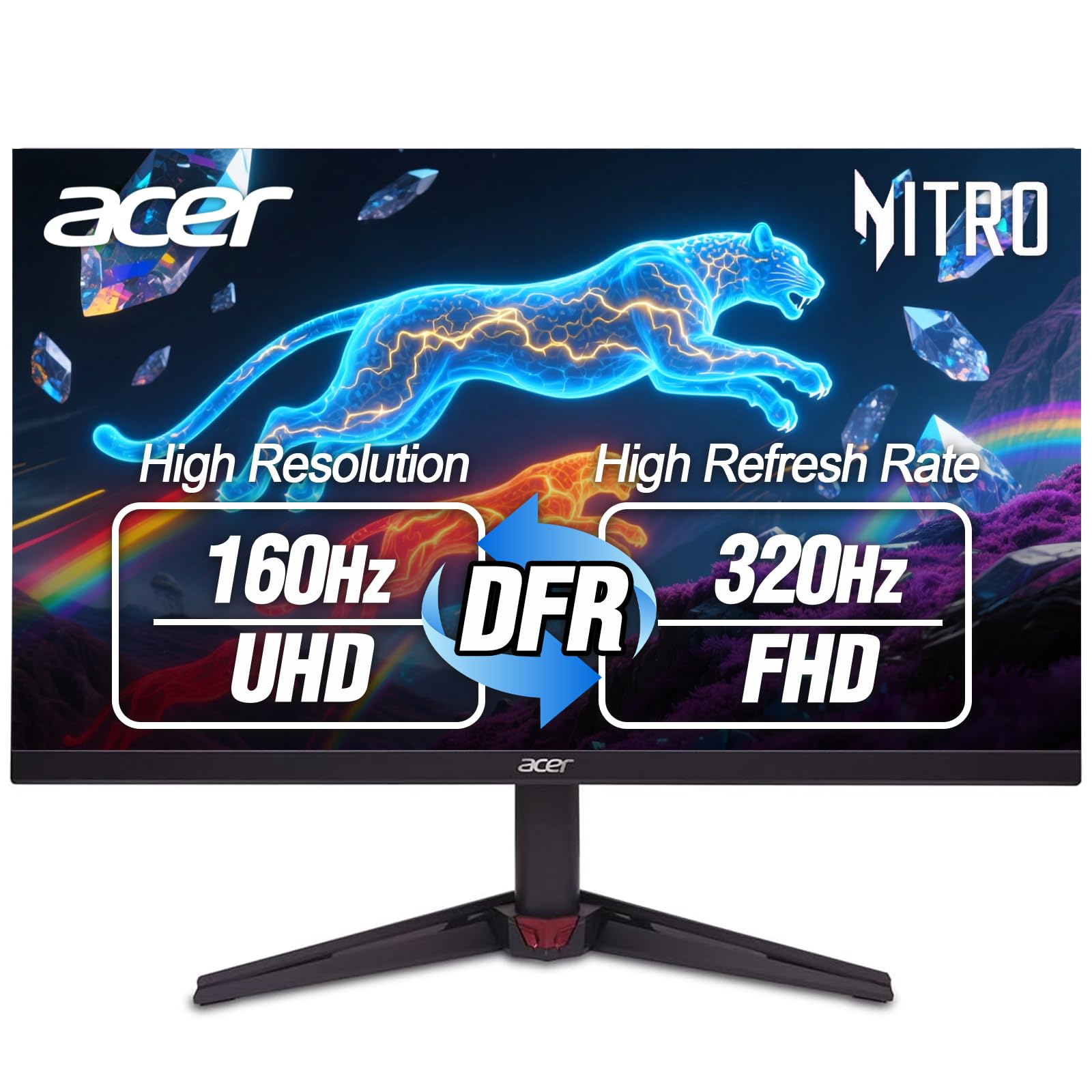 Acer Nitro 27" 4K Gaming IPS Monitor - UHD(3840 x 2160), AMD FreeSync Premium, Up to 160Hz Refresh Rate with DFR to FHD 320Hz, 0.5ms, Display Port & 2 x HDMI, Tilt, Wall Mountable, Black
