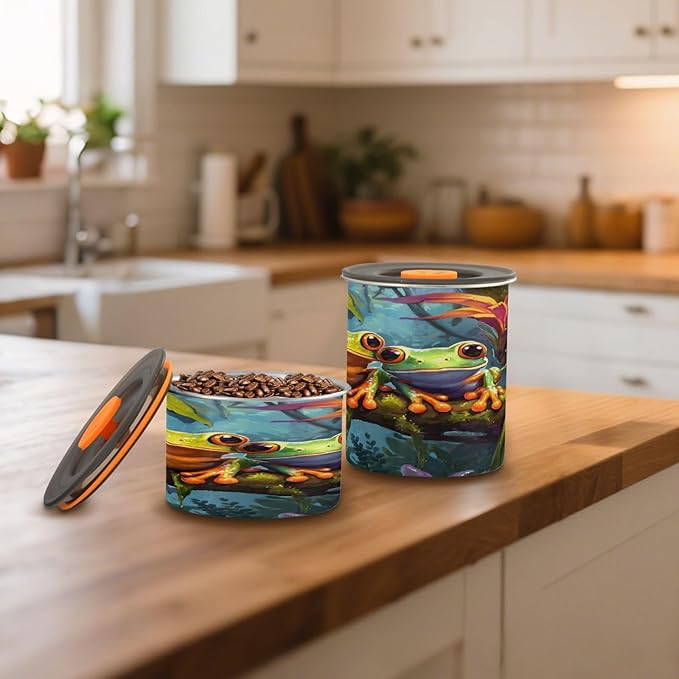ALAZA Frog Tropical 3d Coffee Canister 17oz con Tapa miniatura 2