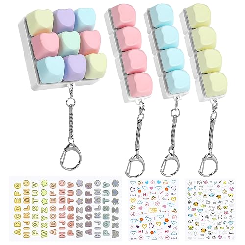 4 Pack Keyboard Fidget Toy with Sticker,Keyboard Fidget Keychain 9-in-1 and 4-in-1 Combination Keyboard Decompression Button Finger Clicker Toys, Button Stress Relief Fidget Gifts to Relief Stress
