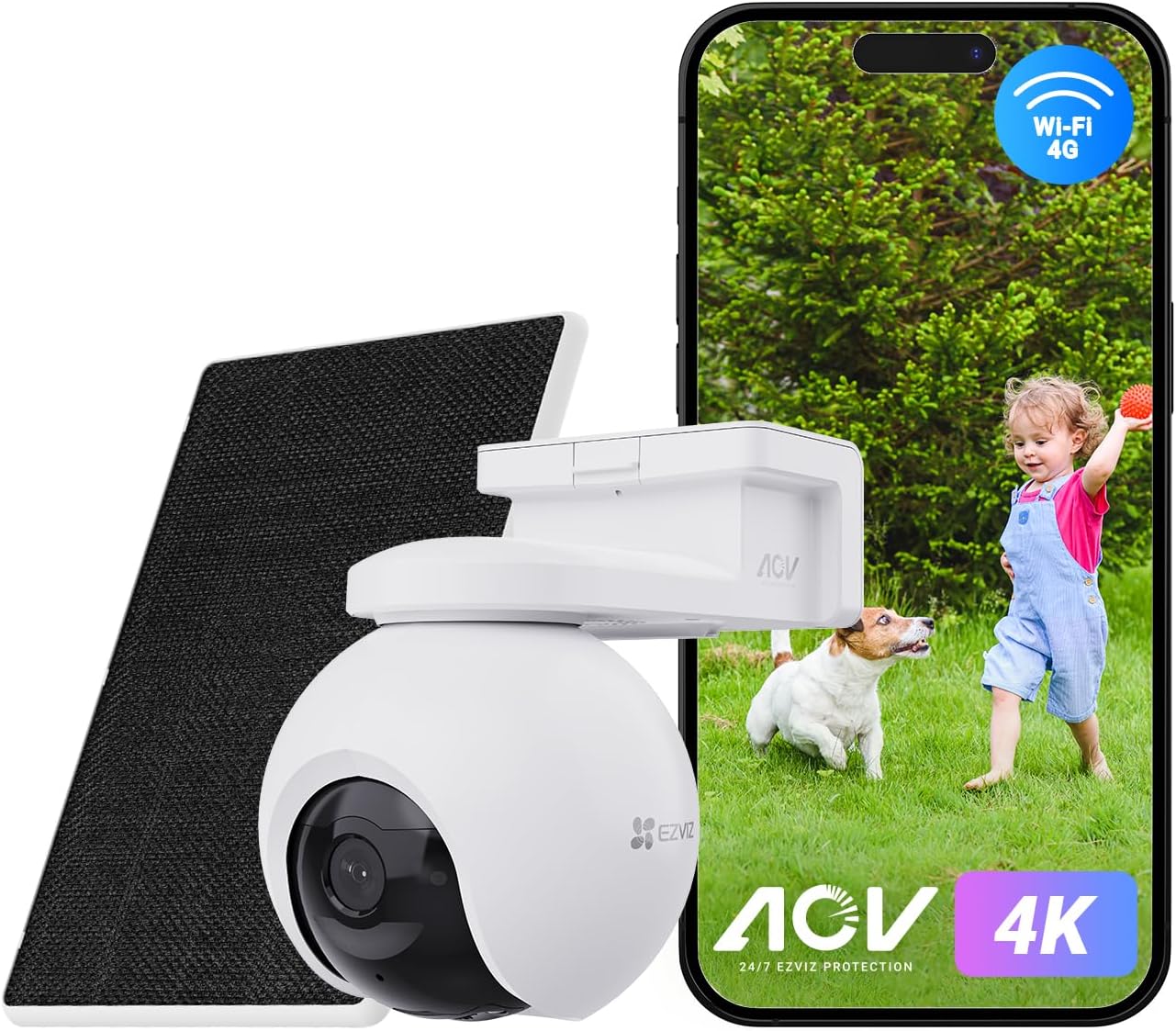 4K LTE Security Camera Outdoor with 4G/WiFi, Human/Vehicle/20+ Animal Detection, 360° PTZ, 10400mAh Solar Powered, Colour Night Vision, No Monthly Fee, AOV Mode (EB8 Pro 4G Kit)