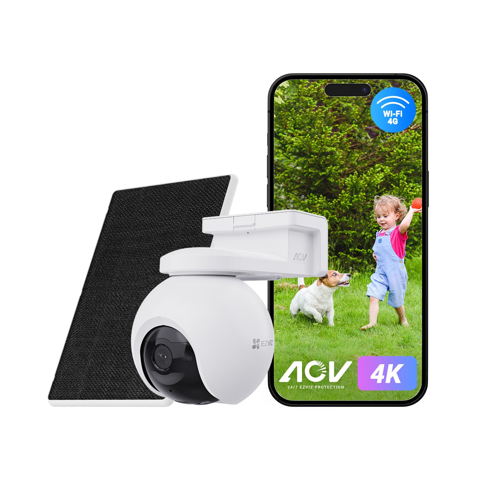 EZVIZ 4K LTE Security Camera Outdoor with 4G/WiFi, Human/Vehicle/20+ Animal Detection, 360° PTZ, 10400mAh Solar Powered, Colour Night Vision, No Monthly Fee, AOV Mode (EB8 Pro 4G Kit)
