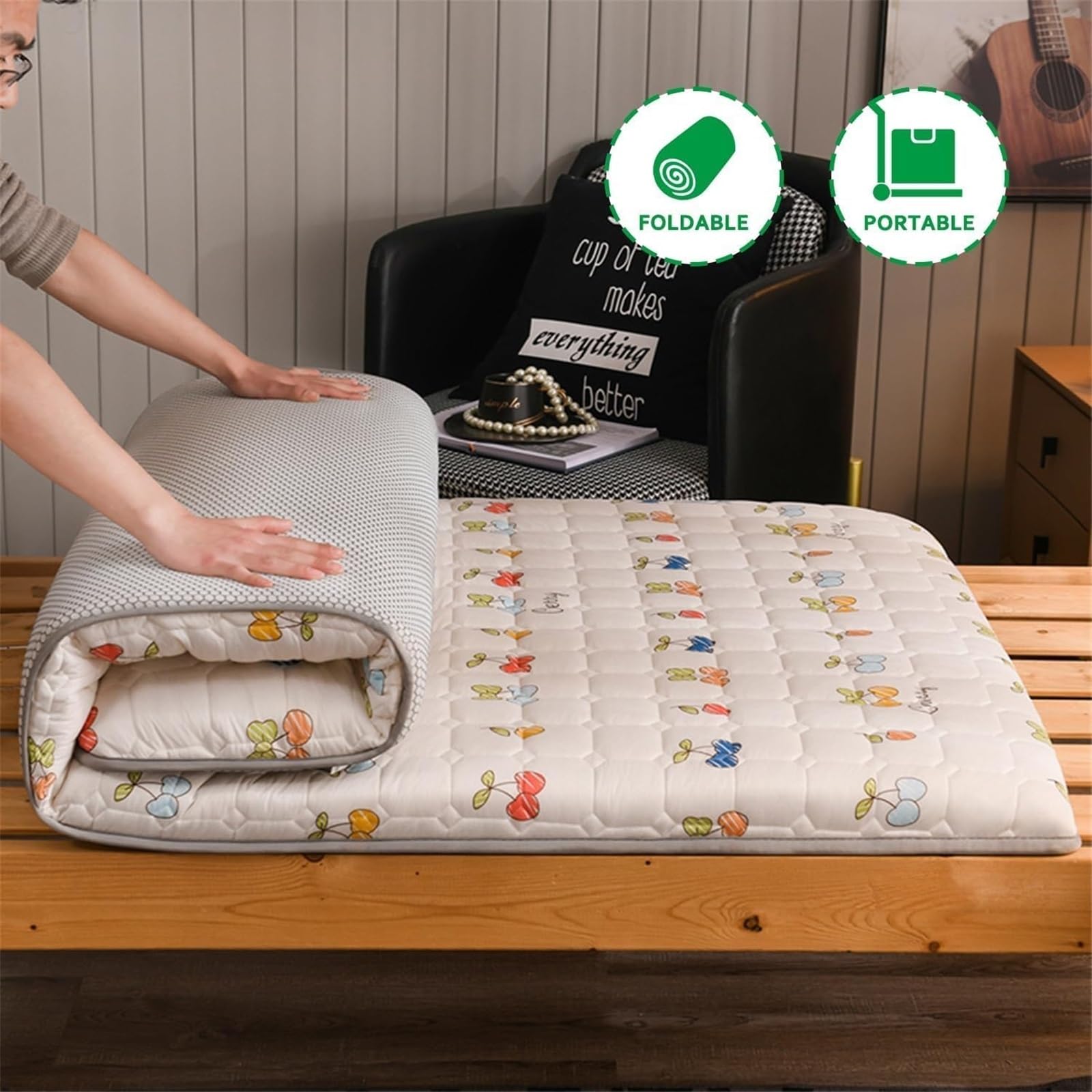 Colchón Futón Plegable Japonés | Cama De Suelo De 9 Cm con Diseño Antideslizante Doble - Tatami Portátil para Casa, Residencias De Estudiantes Y Camping(AA,70 * 180cm)