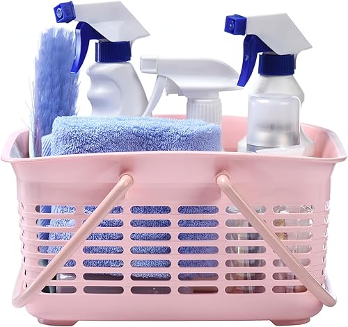 Miniatura 4 de ALINK - Cesta de ducha de plástico con asa, organizador de almacenamiento portátil para dormitorio universitario, baño, cocina - Rosa