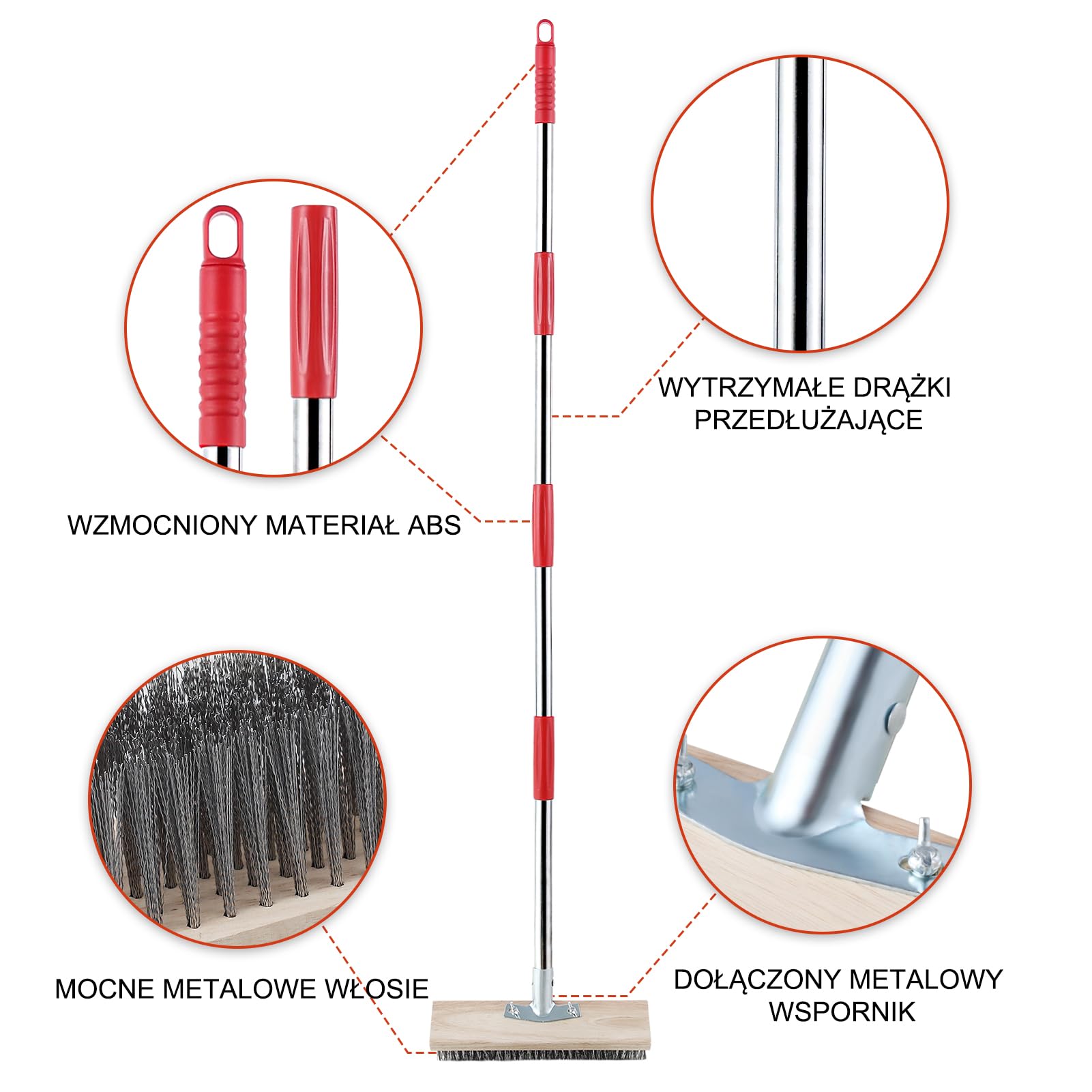 Mitclear Wytrzymała Szczotka Druciana z Teleskopową Rączką (145cm), Sztywna Szczotka do Szorowania Pokładu z Metalowym Włosiem do Usuwania Chwastów, Mchu i Glonów na Patio