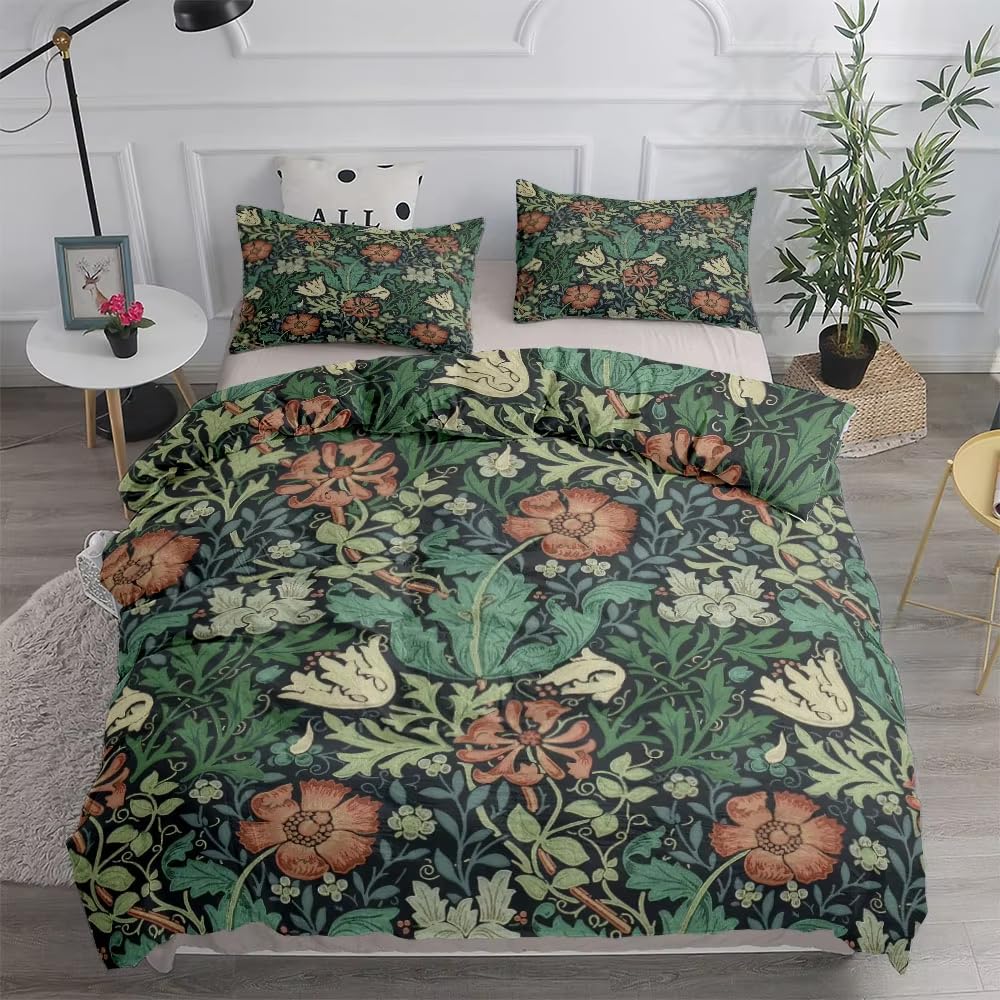 Parure de lit imprimé floral oiseaux 173x218 housse couette 2 personnes