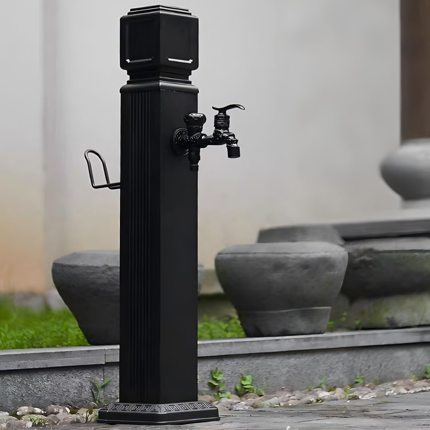 Stainless Steel Garden Faucet with Extender, Freestanding Hose Tap, Antifreeze Feature, Spray Gun & Hanger, 74cm/29.1in - Outdoor Water Column for Easy Access