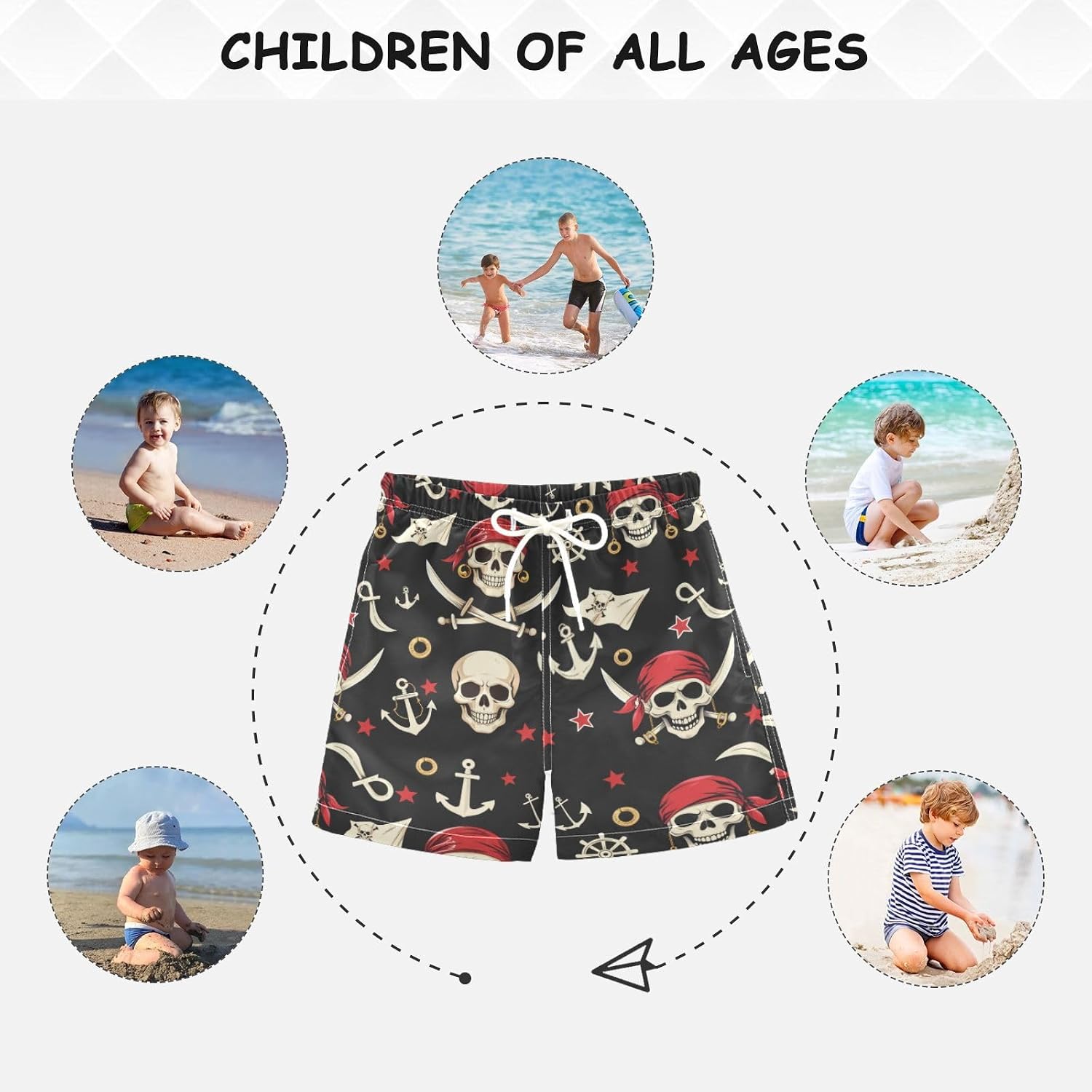 Pirate Rudder Anchor Boys Swim Trunks Skull Toddler Beach Board Shorts Bathing Suit 2T