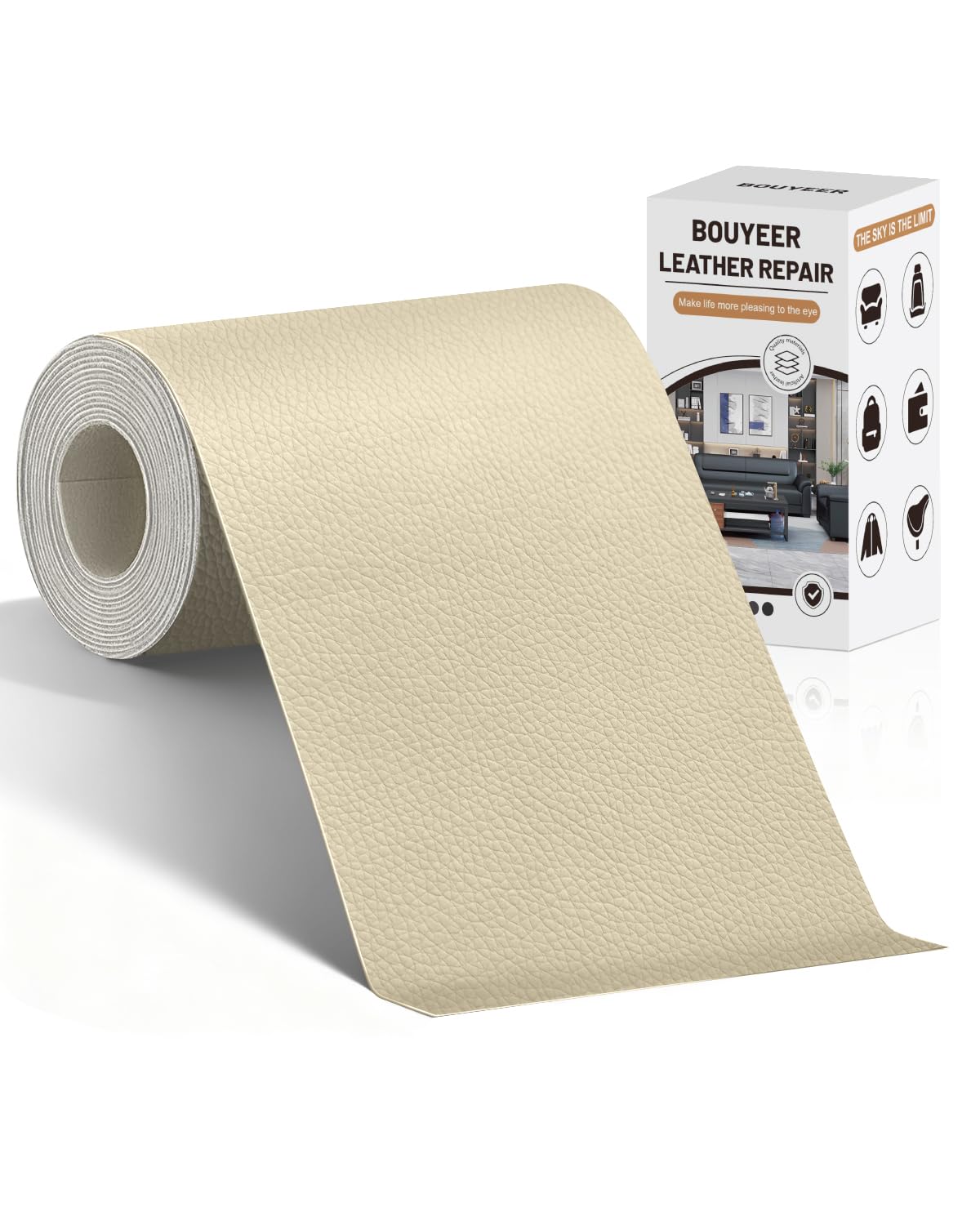 BOUYEER Leder Reparatur Set,Kunstleder Selbstklebend, Umweltfreundliche & Geruchsfrei Kunstleder Reparaturset, Möbel/Sofa/Autositze/Taschen/Renovierung
