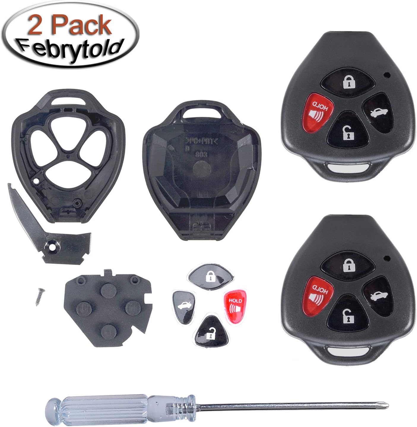 Febrytold 2 Pack Replacement Remote Fob Key Shell for 2008-2013 Toyota Avalon 2007-2011 Toyota Camry Toyota 2008-2013 Corolla 2009-2014 Toyota Venza (No Chip) and 1 Pcs Screwdriver, Replace P/N: HYQ12