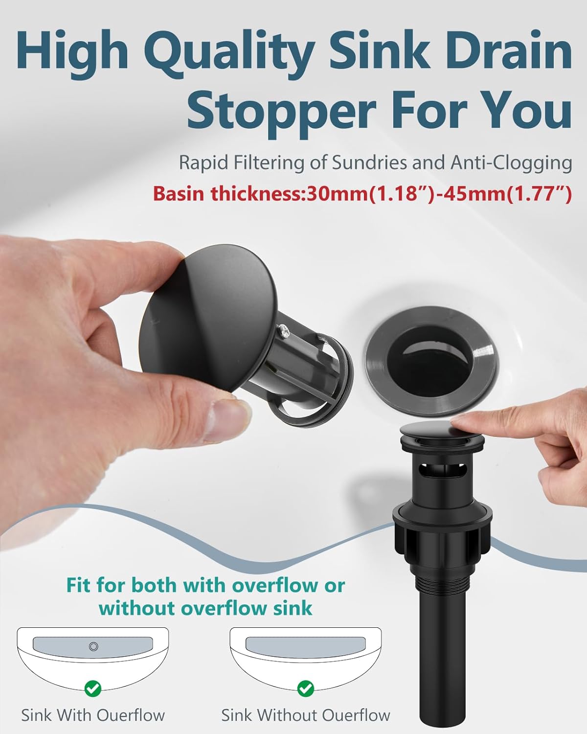 Aolemi Bathroom Faucets 3 Hole,8 Inch Widespread Waterfall Bathroom Sink Faucet,2 Handles Vanity Faucet with Pop-up Drain and Supply Hose,Matte Black