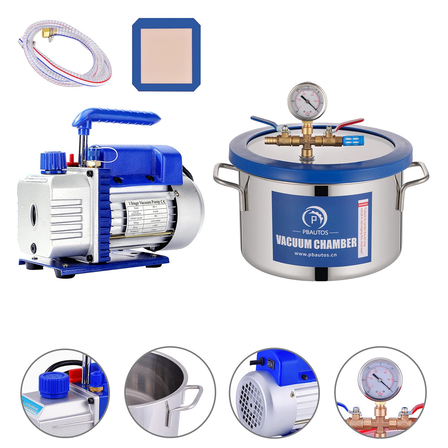 1.5 Gallon Vacuum Chamber, Heavy Duty Stainless Steel Degassing Chamber