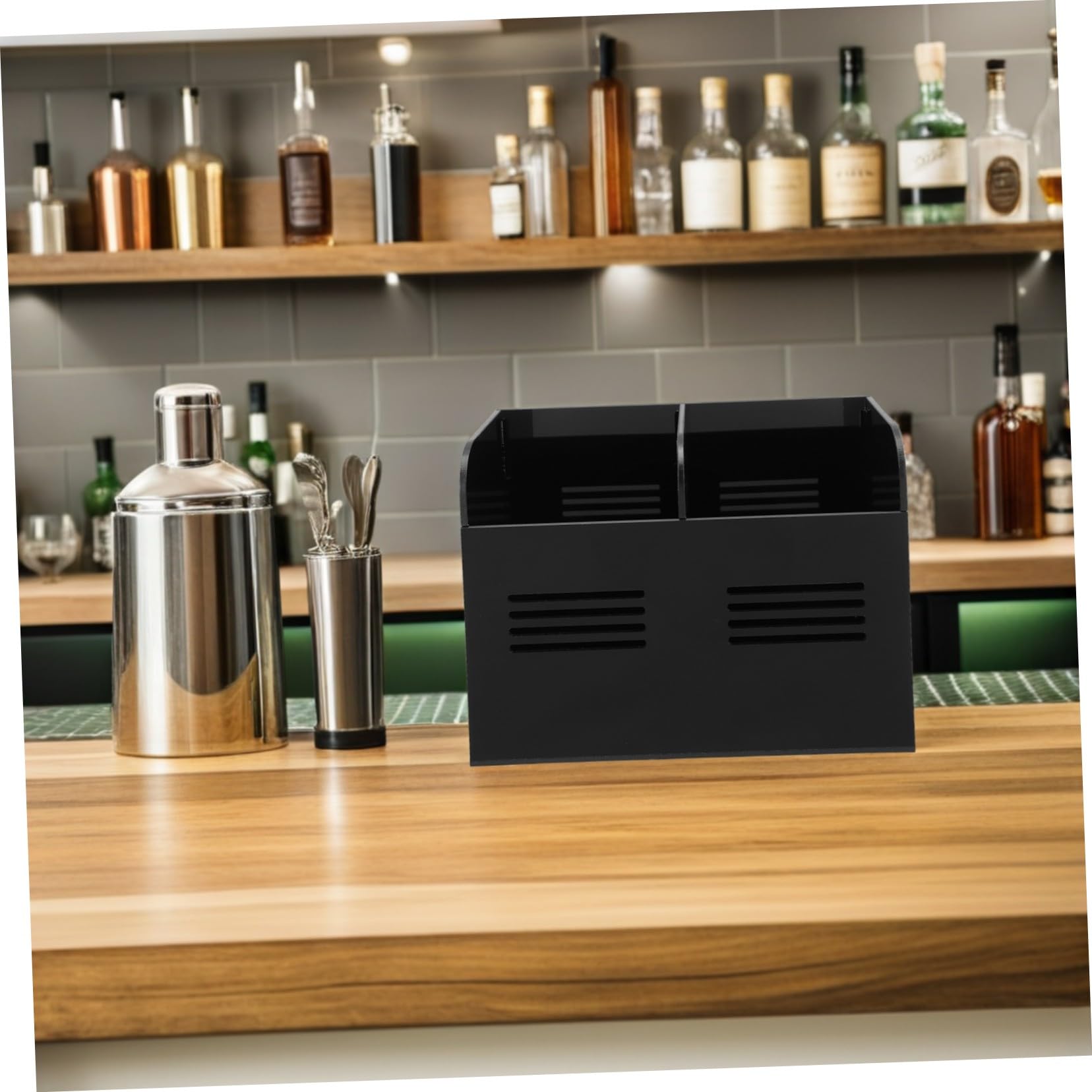 Acryl Strohhalmhalter Schwarz für Theke, Offene Aufbewahrungsbox | Kompaktes Design, Leicht zu Reinigen, Geeignet für Bambusspieße und Strohhalme im Restaurant