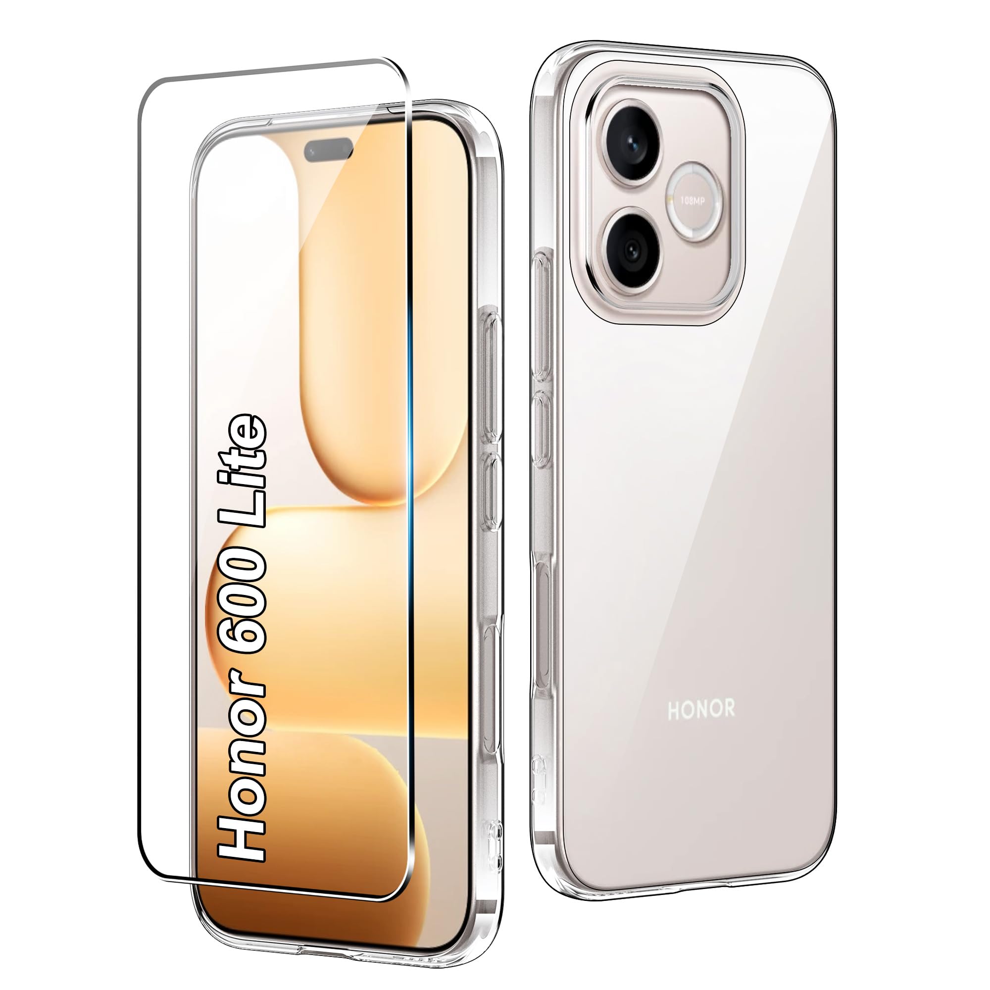 CAUHENYEE Trasparente Cover per Honor 600 Lite Custodia, con 1 Pezzi Schermo in Vetro Temperato, Cover Sottile e Morbida in TPU Trasparente