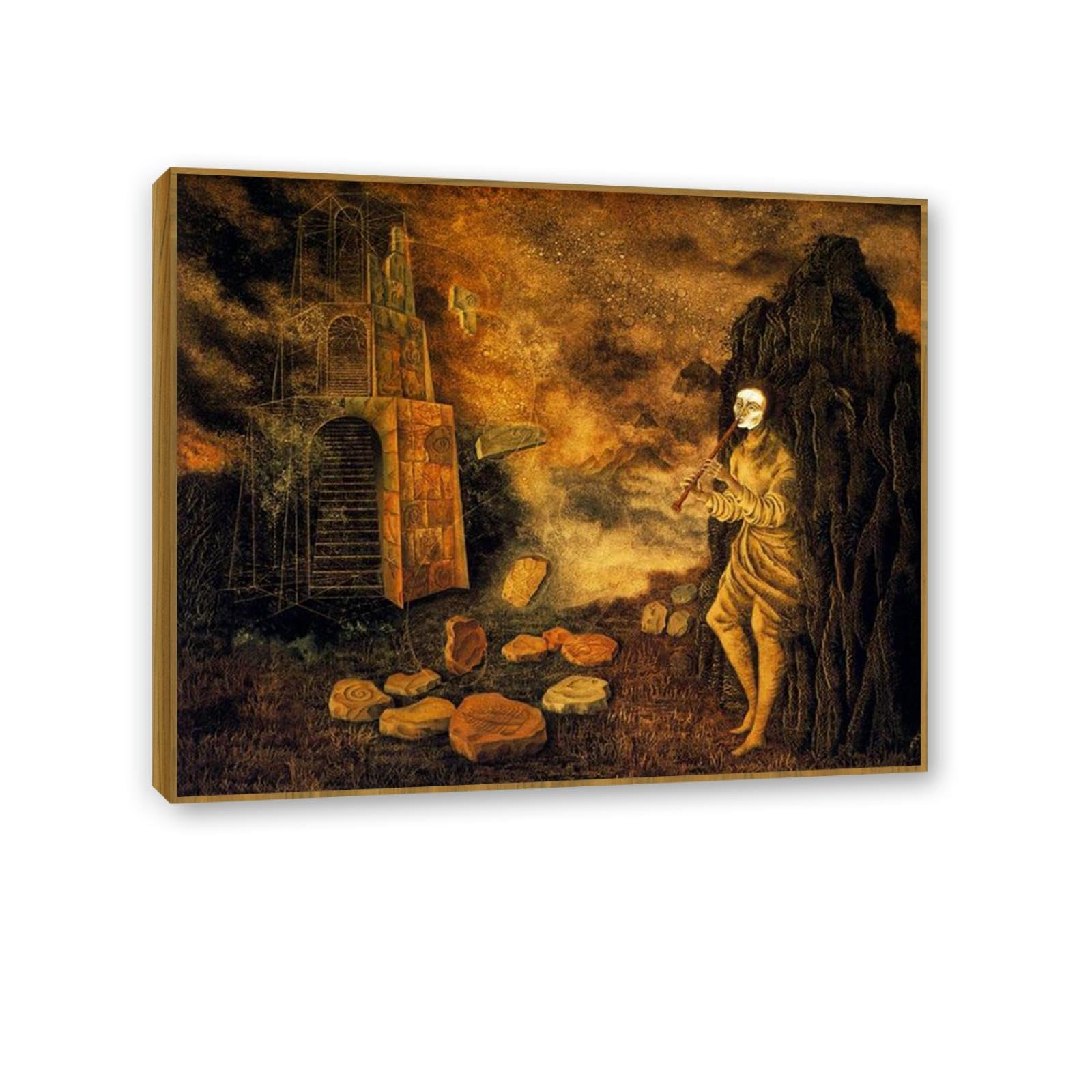 MYCGGDGH Remedios Varo Canvas Wall Art Reproductions of Famous Paintings The flautist Posters Remedios Varo Print Wall Decor for Living Room Bedroom Home Decor 80x60cm(32x24in) Teak frame