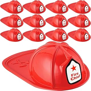 AnapoliZ Kids Firefighter Hat | 12 Pcs Plastic Fire Hats for Kids | Double Axe Fire Chief Theme Party | Fun, Safe, Soft Firefighter Helmet Costume Dress Up Accessory