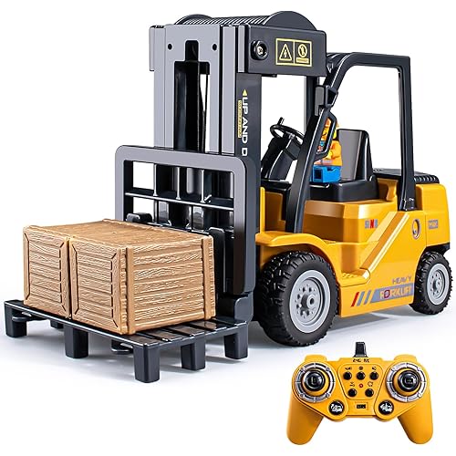 VijiSuki 2.4Ghz Remote Control Forklift Toys,RC Forklift Truck with Spray, Cool Lights,Sound,1/24 Scale 11 Channel Rechargeable Forklift Truck Gift for Kids