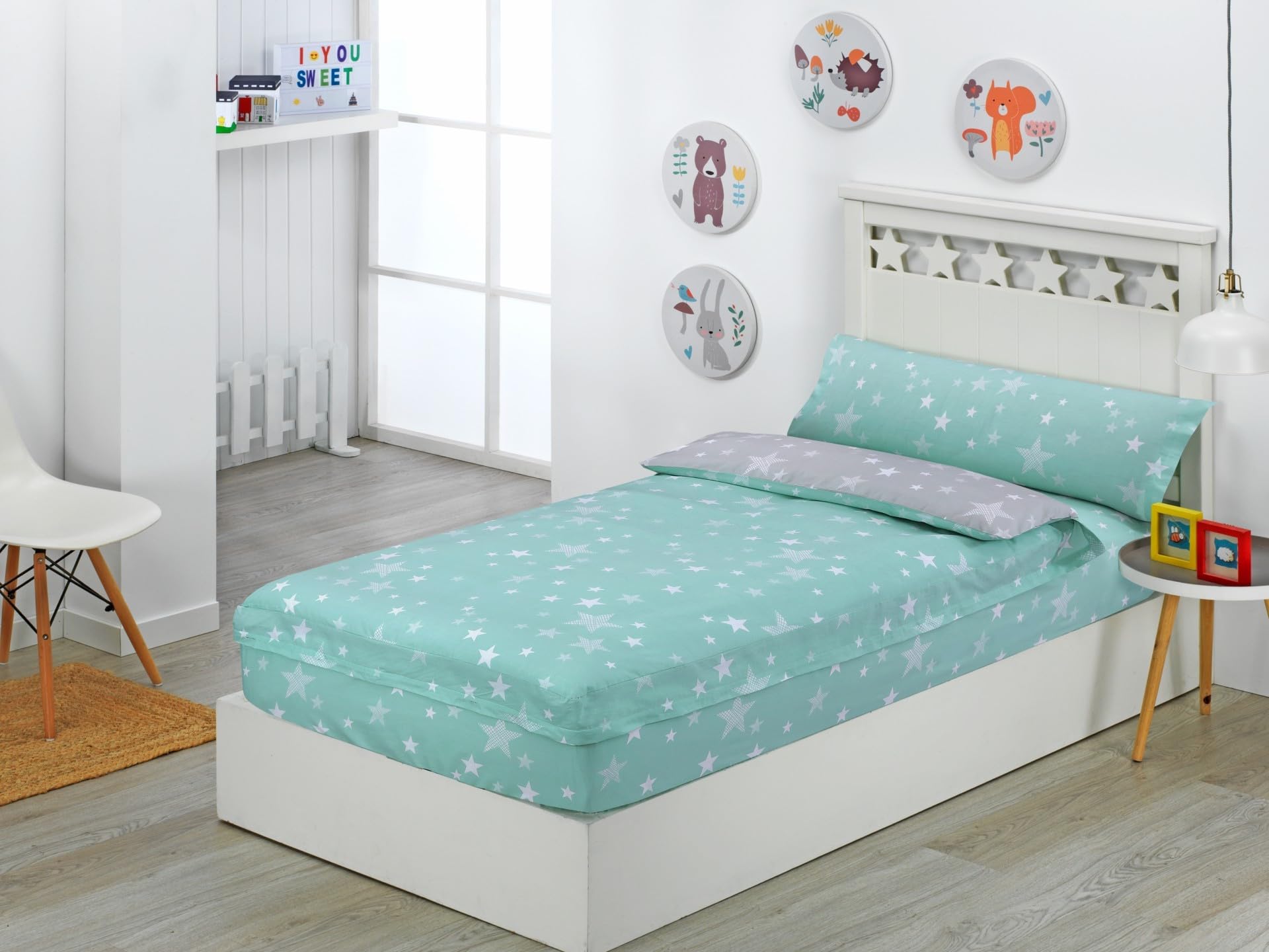 DHESTIA HOME Saco Nórdico con Cremallera Cama Infantil Estrellas Stars Relleno Incluido Color Agua Talla Cama 90