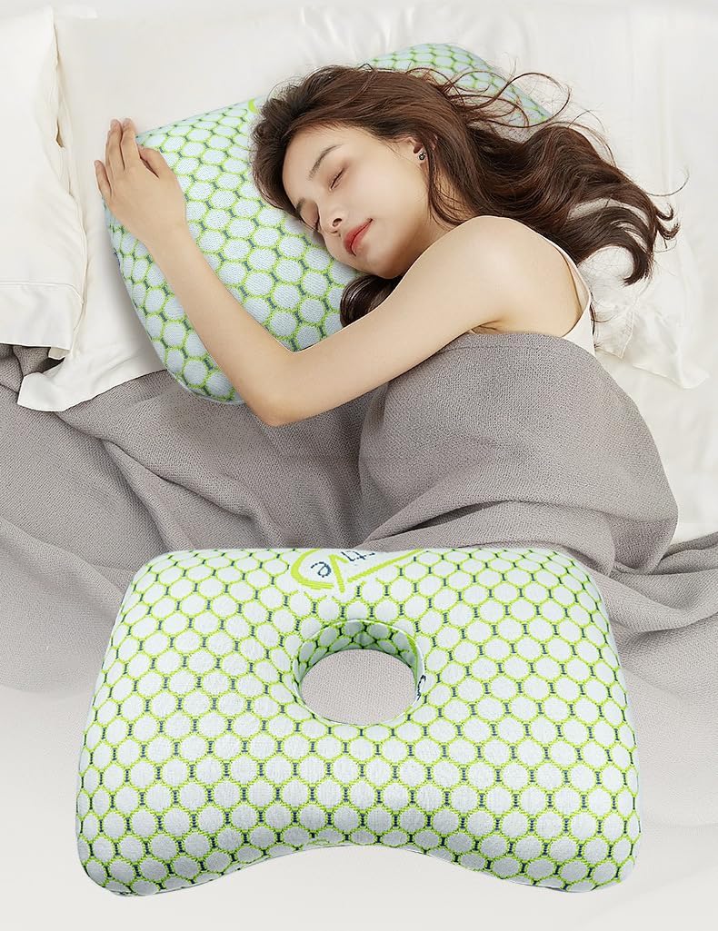 Ear Piercing Pillow with A Hole Ear Guard Pillow Ear Pillows for Side Sleepers Pierced Ears Ear Pain Elder Beauty Washable (Blue)