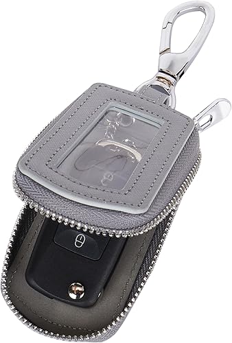 Funda universal para llavero de automóvil de alta calidad, funda de cuero para llavero, protector de llavero, soporte para llavero remoto (gris