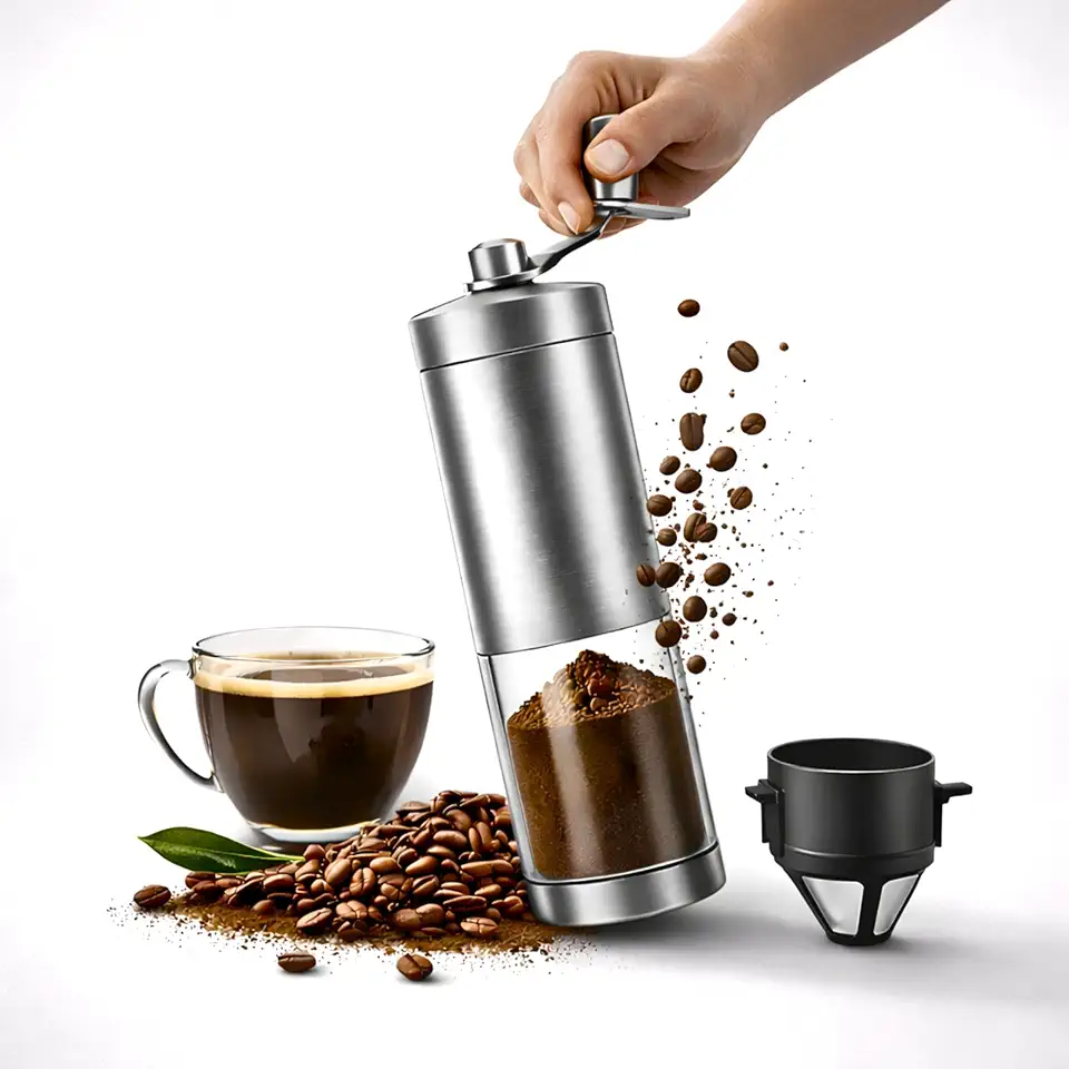 Moedor de Café Manual Kit com Filtro Reutilizável com Coador para Café Artesanal em Casa