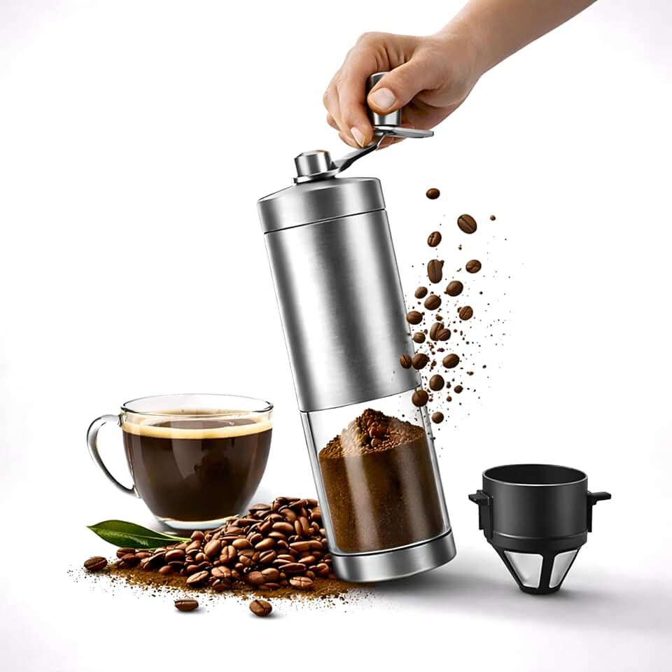 Moedor de Café Manual Kit com Filtro Reutilizável com Coador para Café Artesanal em Casa