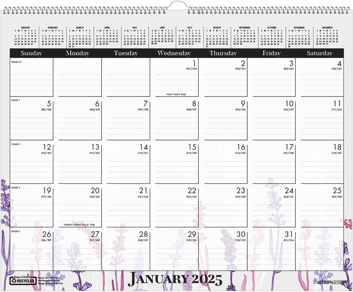 House of Doolittle 2025 Monthly Wall Calendar, Wildflower, 15 x 12 Inches, January - December (HOD3469-25)