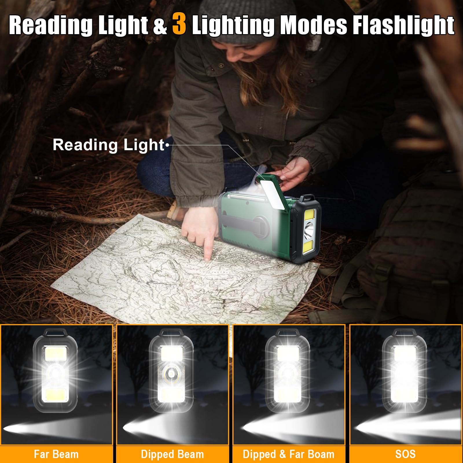 Radio meteorologica di emergenza, 20000 mAh, NOAA/AM/FM, radio a manovella con ricarica USB, alimentazione a batteria ricaricabile, allarme SOS, lampada da lettura a LED e torcia per emergenze, per