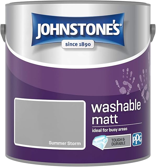 Johnstone's - Washable Paint - Summer Storm - Matt Finish - Emulsion Paint - Highly Durable - Stain Resistant - Non Toxic & Low Odour - 12m2 Coverage per Litre - 2.5L