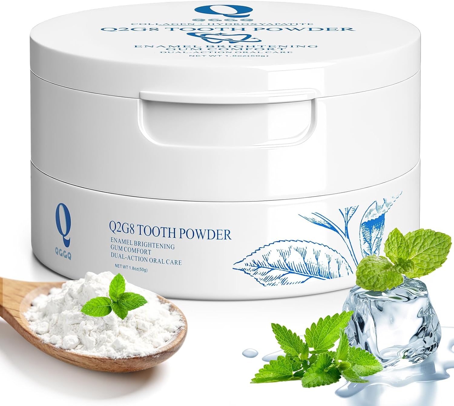 Collagen Powder for Gums, Teeth Whitening Powder with Hydroxyapatite & Collagen, Toothpaste Whitening Powder for Coffee, Tea, Food, Wine, and Tobacco Stains, Strengthens Enamel & Gums - Fresh Mint