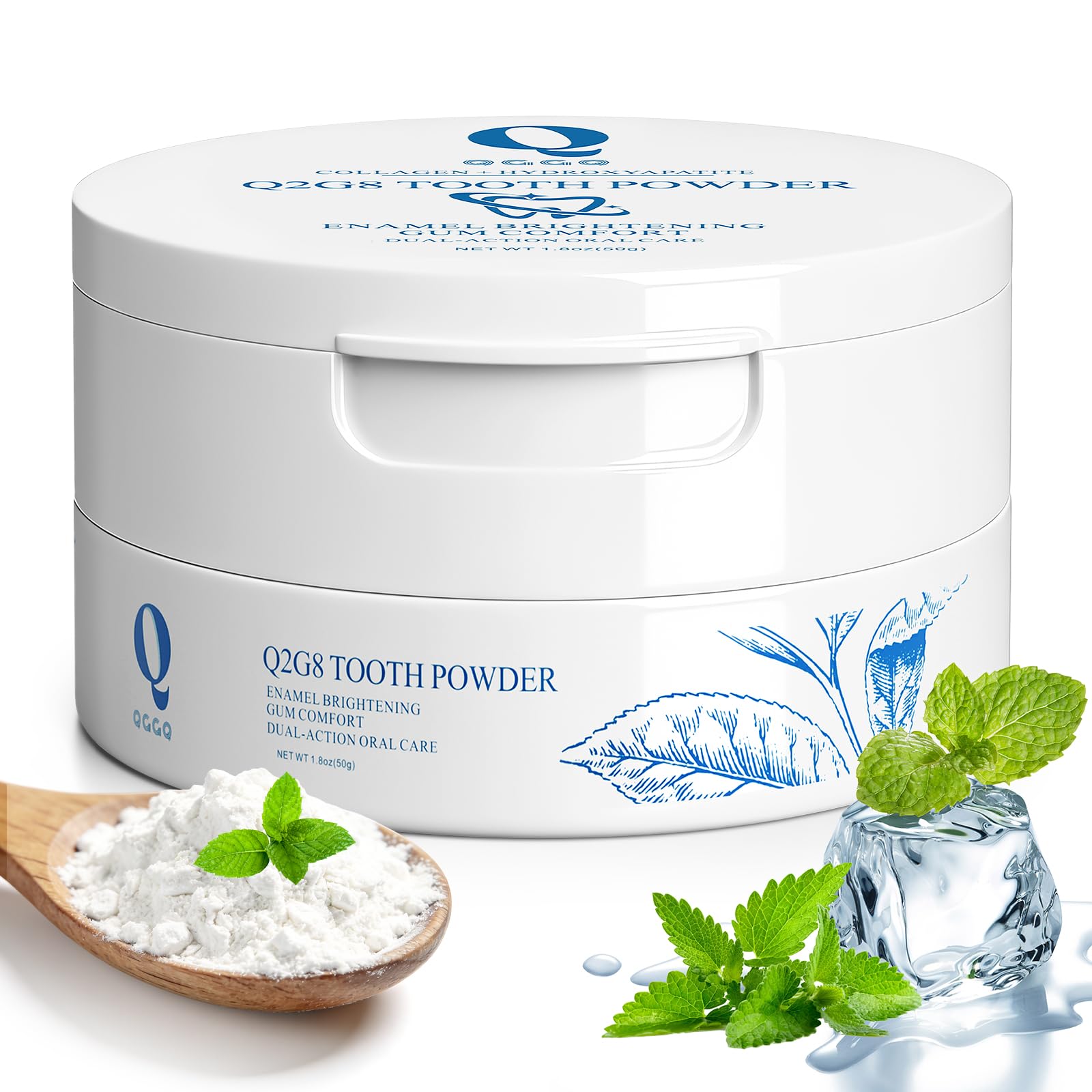 Teeth Whitening Powder - Hydroxyapatite & Collagen Tooth Powder for Teeth - Enamel Support & Gum Comfort, Whitening Dental Powder, Fluoride Free & Natural Formula, Fresh Mint (Fresh Mint) (1.80 oz)
