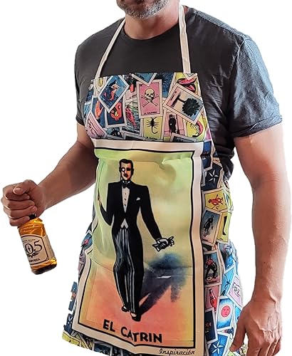 Miniatura 2 de Delantales de lotería mexicana Mandil divertidos para hombre y mujer, delantal para parrilla de barbacoa, delantal de cocina maestro de cocina para