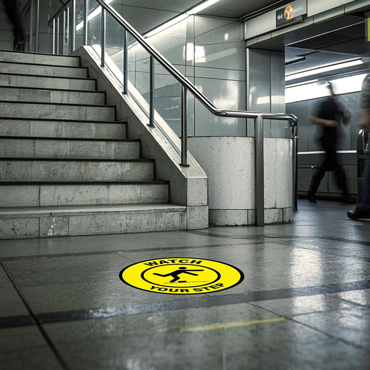 5 Pack Watch Your Step Floor Sticker Anti-Slip Safety Sign 17 × 17 Inches Self Adhesive Vinyl Waterproof Signage for Floors Stairs Warehouses Offices Retail Stores