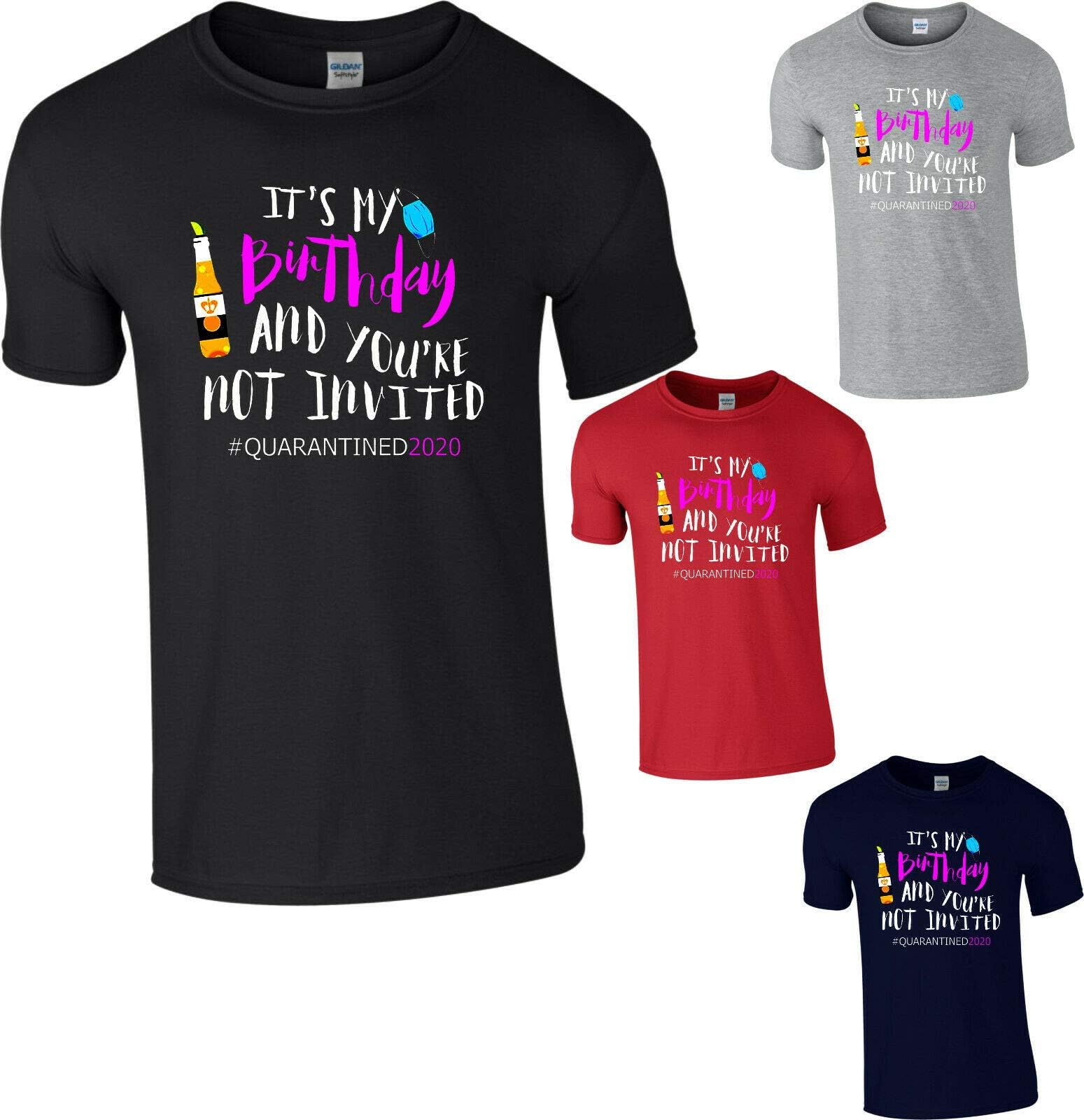 StitchPrint Happy Quarantine Birthday 2020 T-Shirt,Lockdown Birthday Celebrate Top, Party Gifts for Kids and Adults (Black, L)