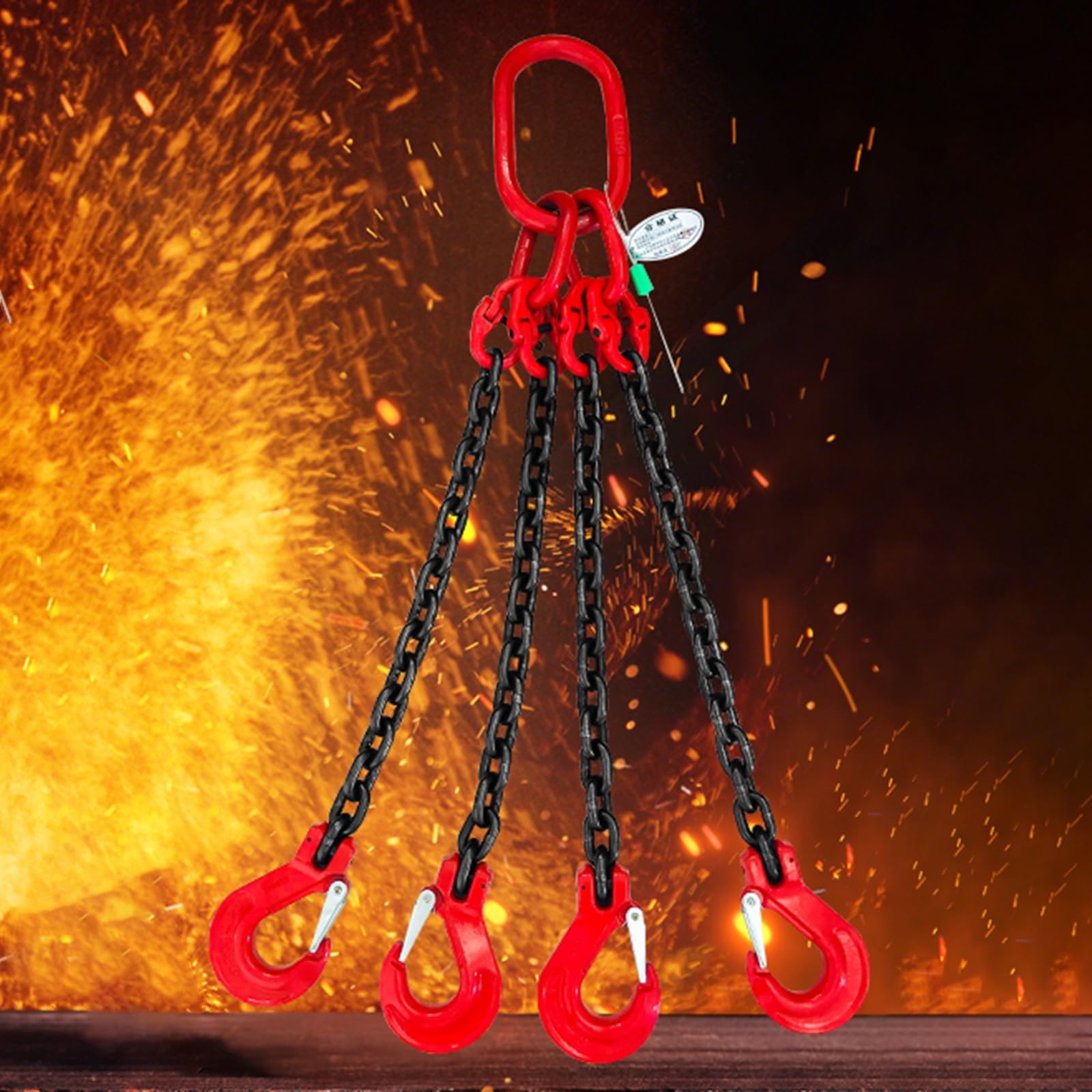 4 Leg Heavy Duty G80 Chain Sling, 2/4 Way Lifting with Hooks, 3 Ton Capacity, 8.2ft (2.5m) Engine Lift Chain for Cargo Security, Towing & Handling - Red