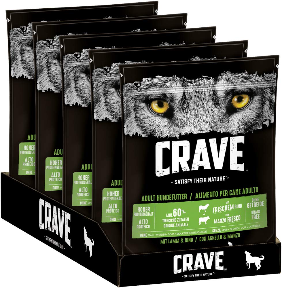 CRAVE Premium Trockenfutter mit Lamm & Rind fr Hunde  Getreidefreies  Adult Hundefutter mit hohem Proteingehalt  5 x 1 kg : Amazon.de: Haustier