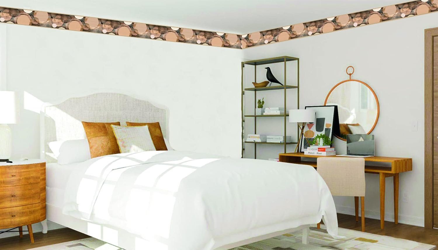 Dundee Deco Wallpaper Border Peel and Stick DDAZBD9287 Abstract Brown Beige Tan Circles Wall Border Retro Design, 15 ft x 7 in (4.57m x 17.78cm), Self Adhesive