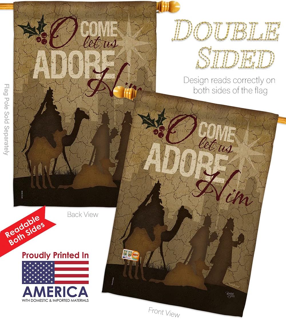 Breeze Decor H114111 Let Us Adore Him Vertical House Flag 28" X 40" Multicolor