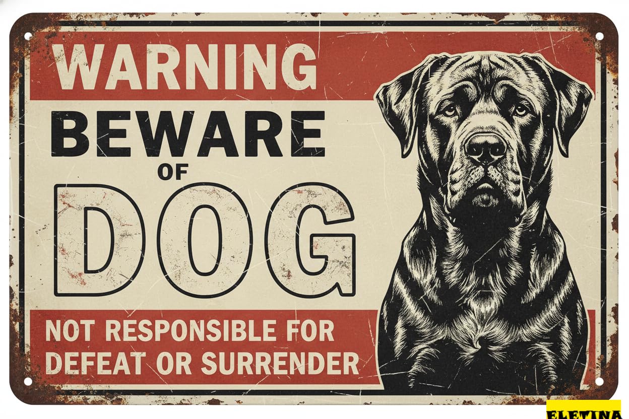 Vintage Metal Tin Sign for Man Cave Beware Of Dog Mastiff Warning Beware Of Dog S Fence Outdoor Farm Garden Gate Home Yard Decor 8x12 Inch Private Property Decorative