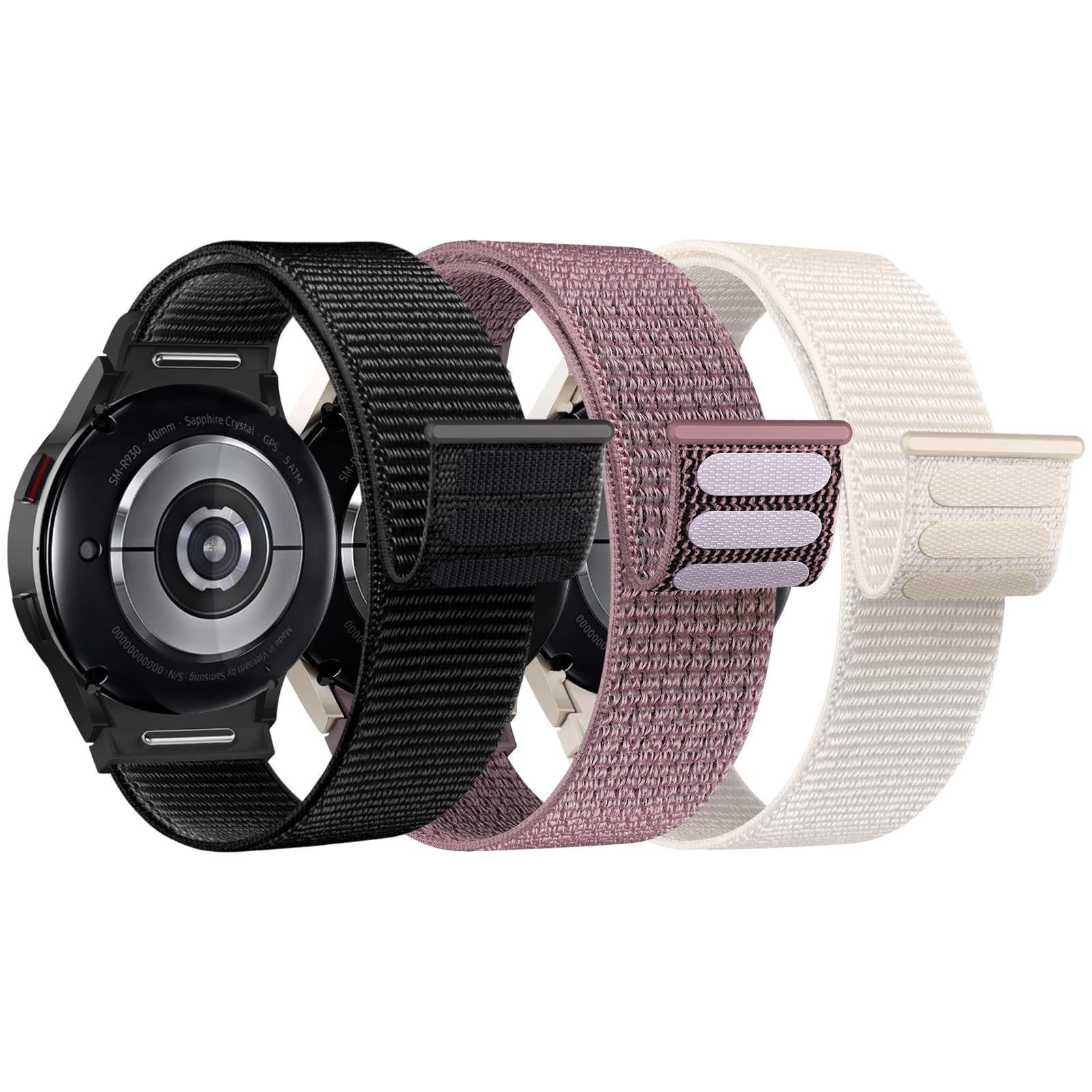 3 Pack Bands Compatible with Samsung Galaxy Watch 7 6 5 4 FE Band 40mm 44mm/Galaxy Watch 6 4 Classic Bands 47mm 43mm 42mm 46mm/Watch5 Pro Band, One Click No Gap Elastic Nylon Wristband