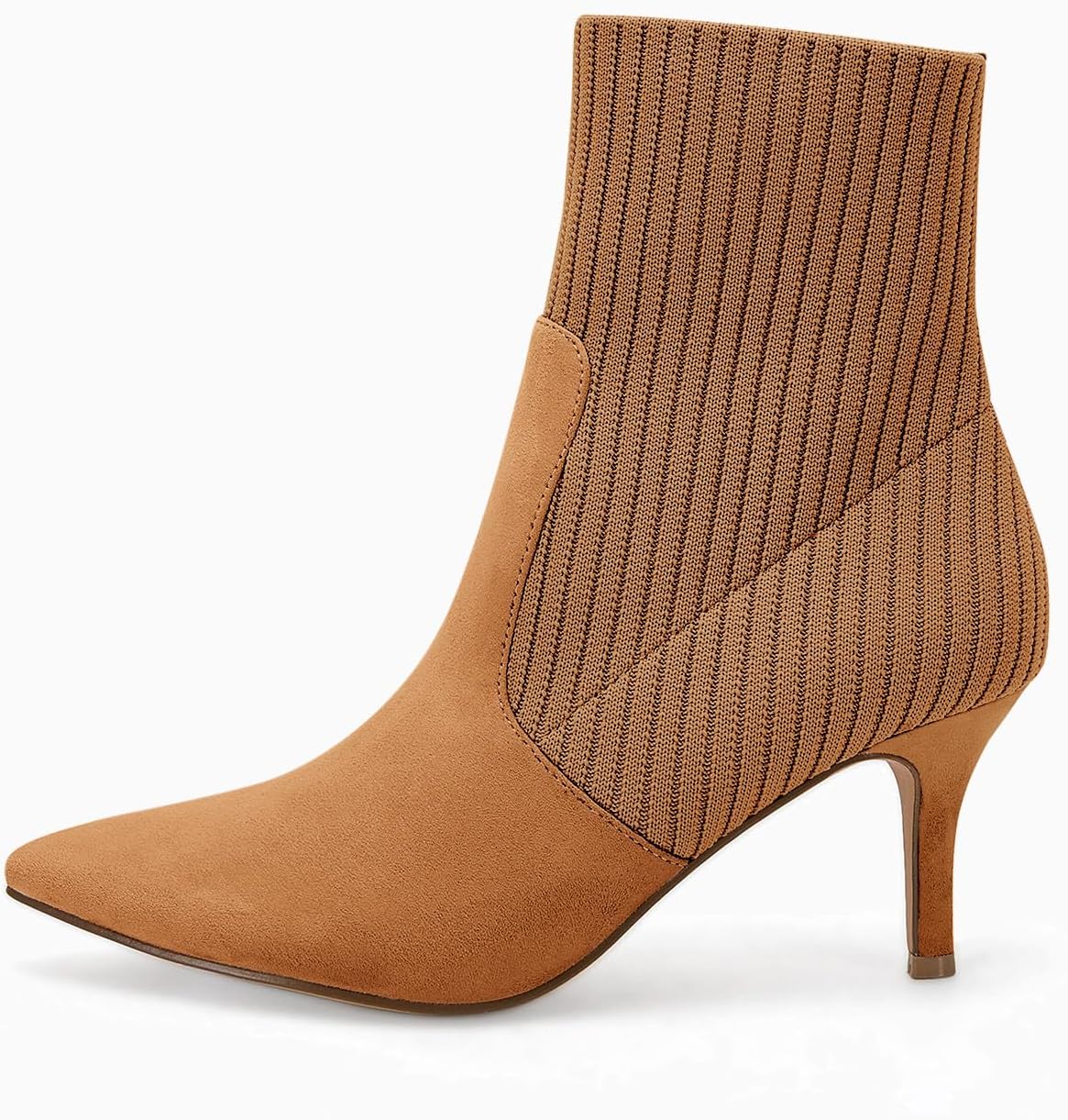 Coutgo Women's Pointed Toe Ankle Boots Stiletto Kitten Heel Knit Faux Suede Winter Sock Booties - Image 4