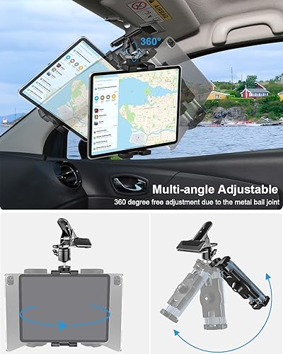 Miniatura 4 de woleyi Soporte para tablet de automóvil, soporte para tableta de automóvil, rotación de 360°, abrazadera universal para volante con tornillo de 1/4