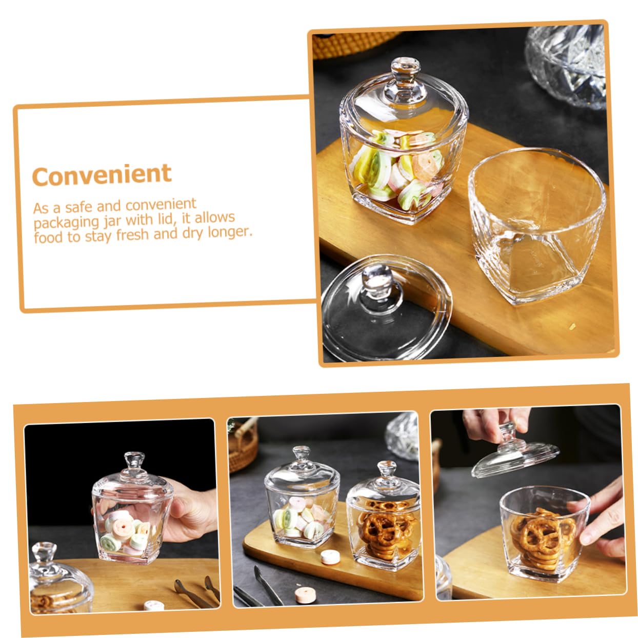 2 Stück Glasgefäße mit Deckel 260ml Klarglasbehälter zum Aufbewahren von Snacks und Keksen Schützt vor Feuchtigkeit und Hält Lebensmittel Trocken