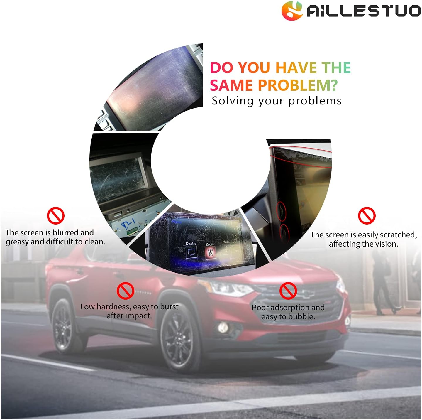 aillestuo screen protector compatible with 2018 2021 chevrolet traverse 8 inch mylink touch screen 9h premium tempered glassprecise cuttingscratch